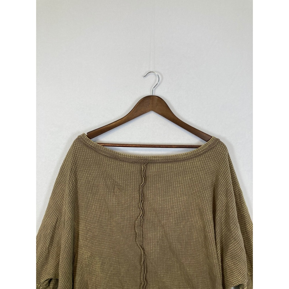 Zenana Womens Plus Size 1X/2X Waffle Knit Thermal Top Olive Green Oversized - Picture 4 of 8